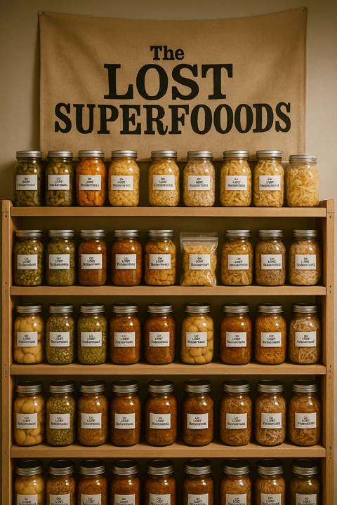 Prateleiras com comida armazenada